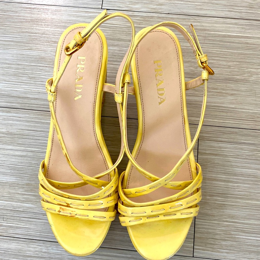 Prada patent leather cork wedges